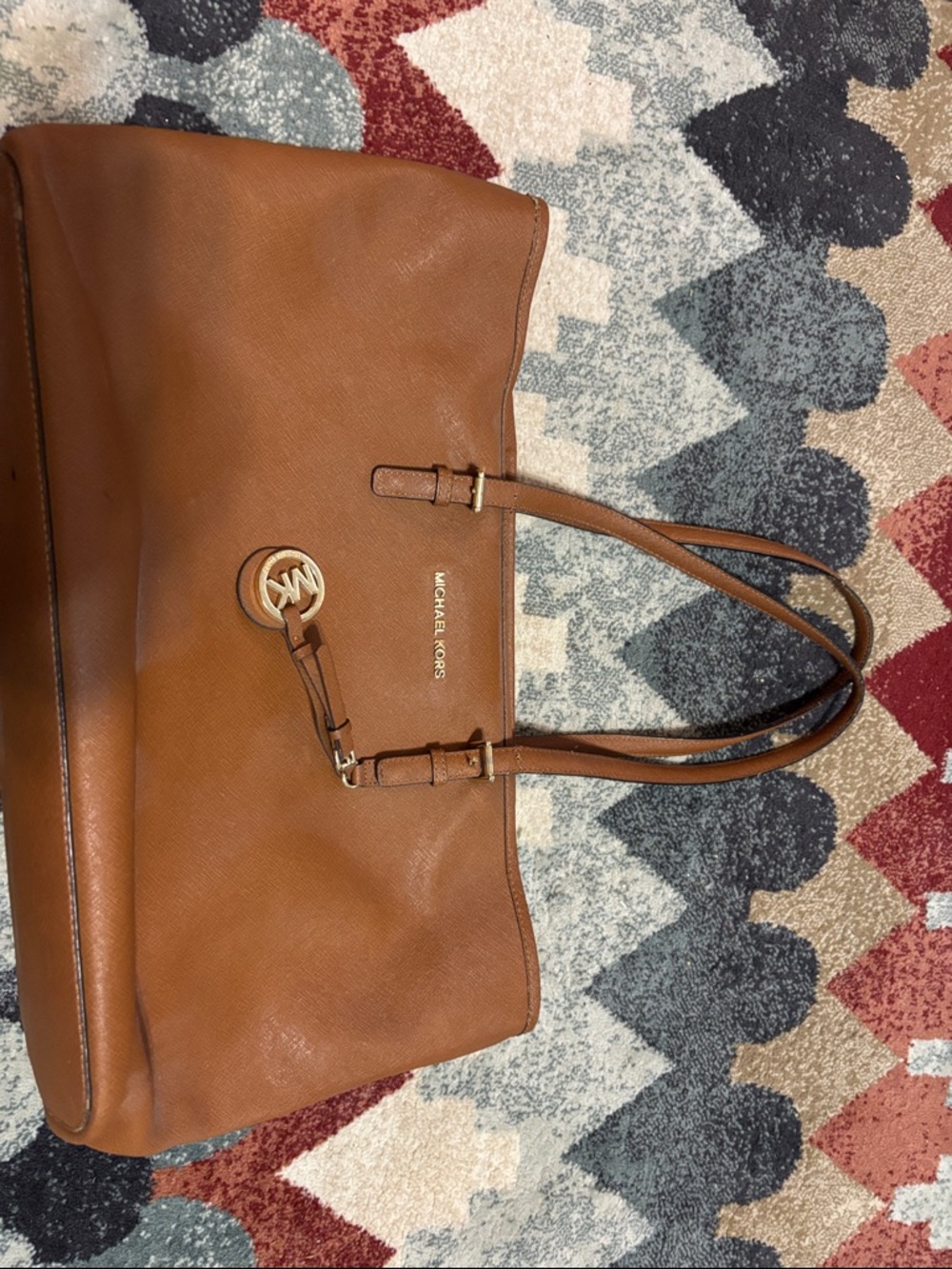 Michael Kors Brown Leather Double-Handle Tote with MK Charm